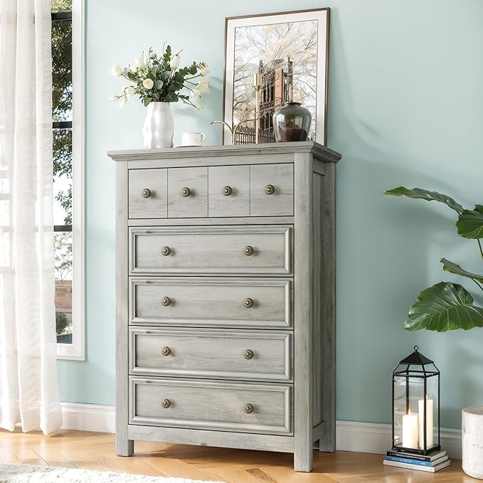 LGHM Dressers for Bedroom with 6 Drawers, 6 Drawer Dresser with Textured Borders, Chest of Drawers Closet Organizers and Storage Clothes - 6" Deep Drawer for Bedroom, Living Room,Gray