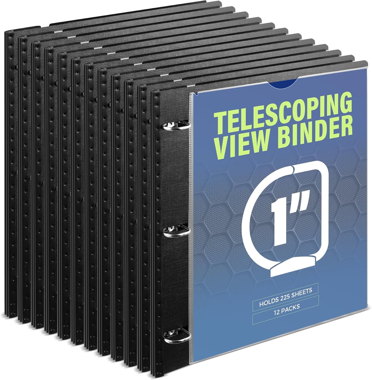 WOT I 12-Pack Telescoping 3 Ring Binder - Expandable, Portable Design Holds 225 Sheets | Black