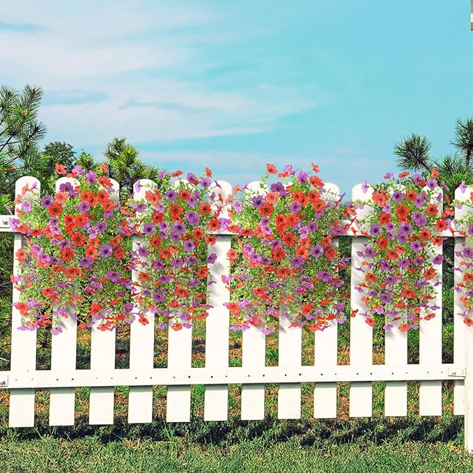 Artificial Fake Flowers Plants for Outdoor Spring Summer Decoration, 2PCS Faux Daisy Silk Flower Outside No Fade UV Resistant Realistic Home Decor for Porch Patio Balcony Window Box(Red purple)