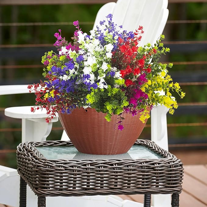 Artificial Flowers, 12 Bundles Outdoor Fake Flowers for Decoration UV Resistant Faux Plastic Plants Garden Porch Window Box Décor