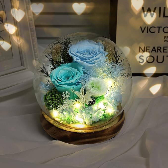 Preserved Flowers Bouquets Unique Rose Preserved Flower Gifts in Glass Dome for Women,Wife, Grandma Suitable for Birthday, Mother’s Day, Valentine’s Day, Anniversary, Christmas