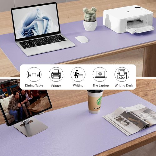Aothia Leather Desk Pad Protector - Large Non-Slip PU Leather Mat | Waterproof Writing Pad (23.6" x 13.7", Lavender)