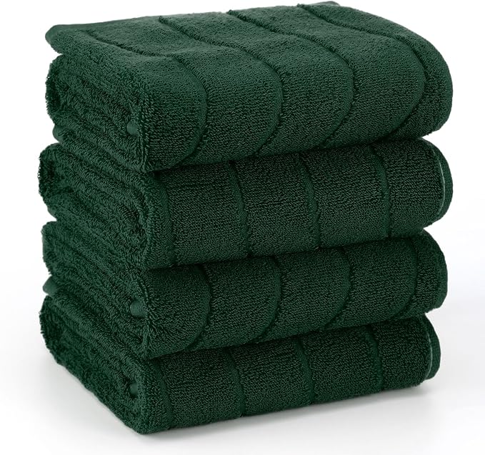 VitalCozy 4 Pcs Green Hand Towels for Bathroom Dark Green Irish Hand Towels Set 14x29 Inch 100% Cotton Soft Absorbent Decorative for Bathroom Kitchen