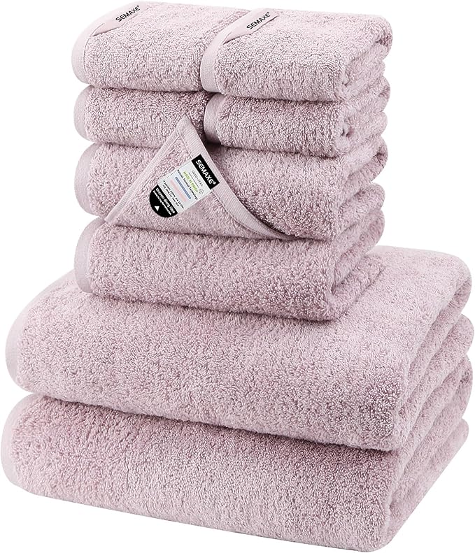 SEMAXE Bath Towel Set, 8 Piece Towel Set for Bathroom, Quick Dry Cotton Towels with Hanging Loops, Easy Care, Purple