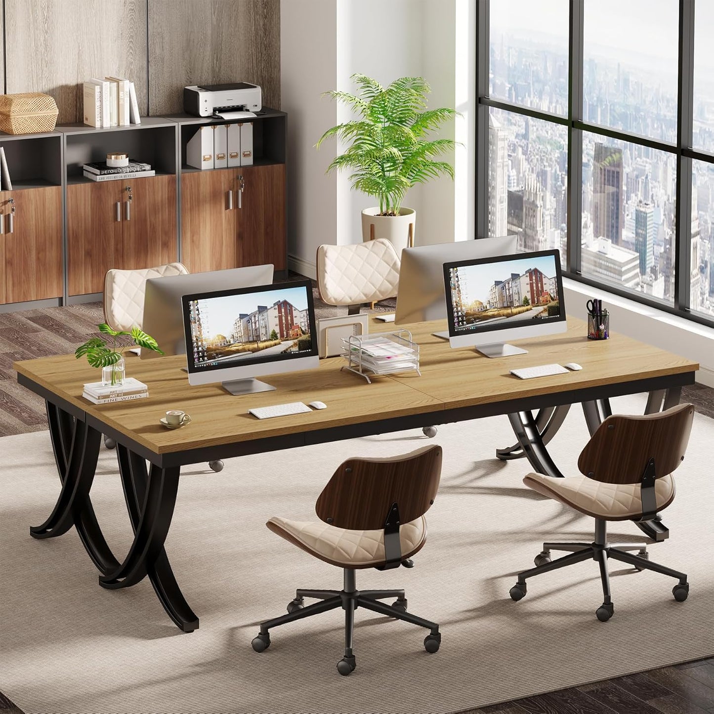 Tribesigns 6.5FT Conference Table - Rectangular Business Desk for 6-8 People | Durable Metal Frame, Oak Finish