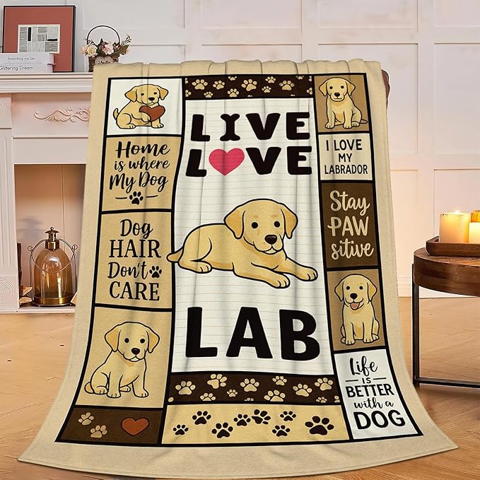 Labrador Retriever Blanket Cute Dog Throw Blanket Love Lab Puppy Soft Cozy Fleece Fuzzy Stuffed Plush Flannel Animal Gifts for Girls Women Boys Kids Adults 50"X60"