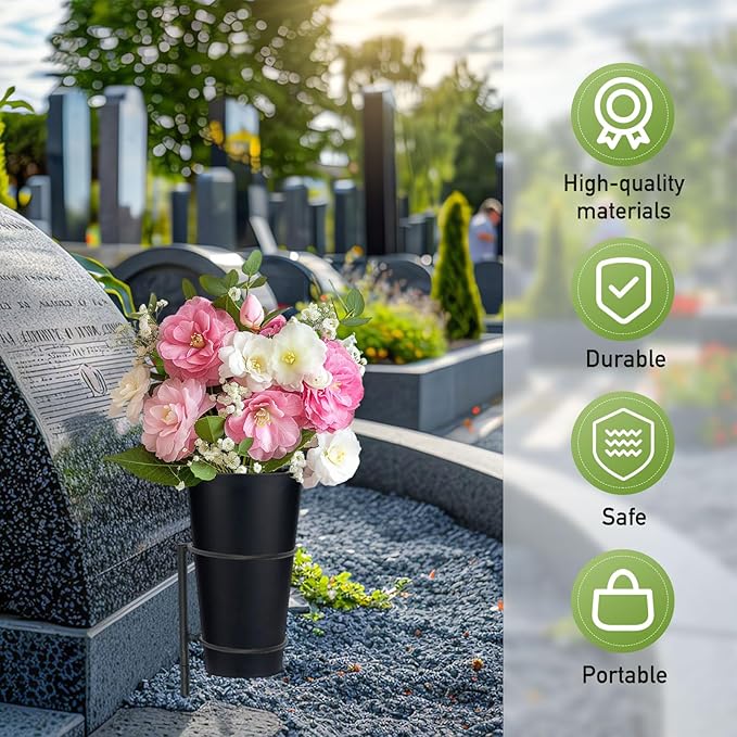 Metal Cemetery Vases Flower Holder with Spikes Memorial vases for Grave Vase Decorations for Cemetery Vase Flower Holder for Memorial Grave Lawn Yard Funeral Headstone Decor with Freely DIY (2)