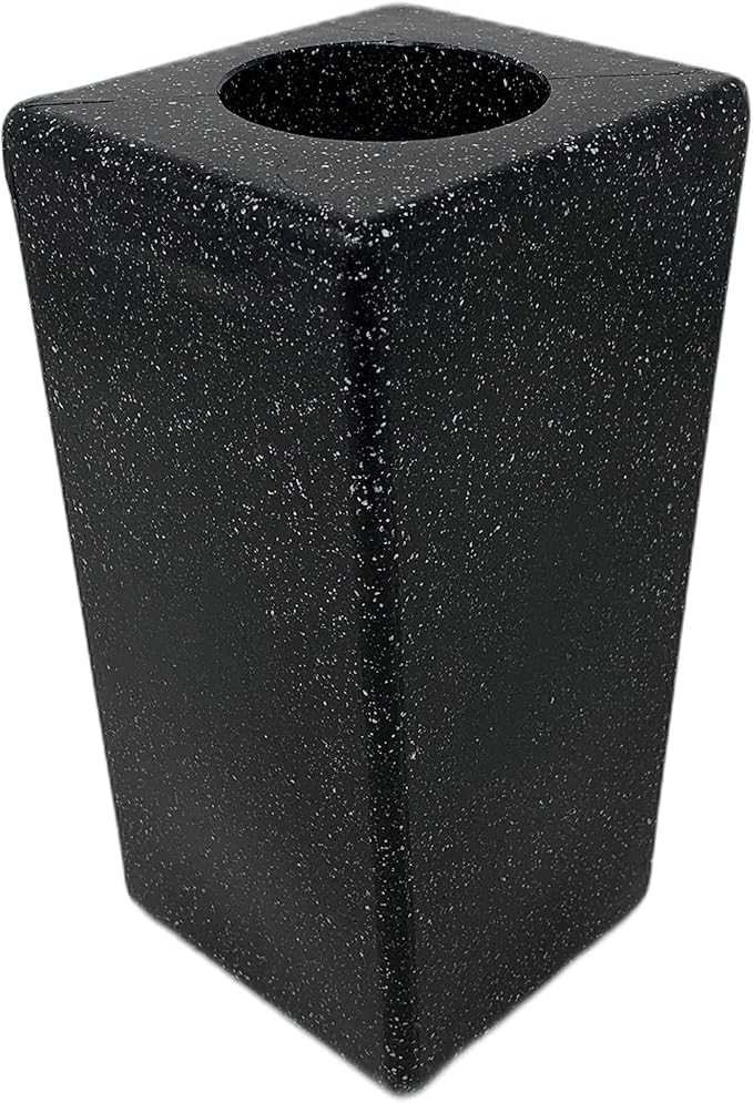OPTIMUM Square Memorial Cemetery Flower Vase - Plastic (Blacker Granite) with Metal Ground Spike, Grave Marker, Decorations for Gravesite, Headstone Flowers Holder, Garden Lawn & Yard