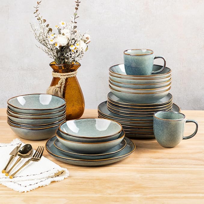 AmorArc Ceramic Dinnerware Sets,Handmade Reactive Glaze Stoneware Plates and Bowls Sets,Highly Scratch Resistant | Dishwasher & Microwave Safe Dishes Set,Service for 6 (24pc)