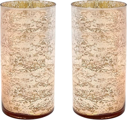 Hosley Set of 2 Mercury Rose Gold Glass Vases – Stylish Decorative Vessels for Boho Home Decor, Weddings, Events, Gifts, Table Centerpieces, and Creative DIY Craft Projects