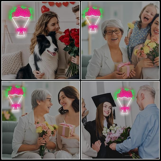 Flowers Neon Lights Flowers LED Light Wall Decor - Bouquet Decoration for Home, Wedding, Party and Romantic Gift