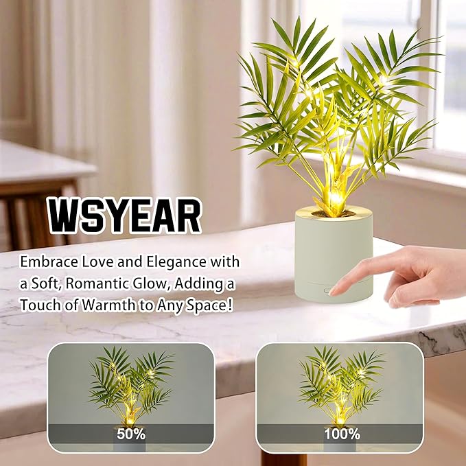 WSYEAR Artificial Lighted Areca Palm Tree Lamp Night Light for Womens Christmas Birthday Gifts, DIY Bonsai Decor, Perfect Ideal for Ambiance Wedding Party Bedroom Bar Coffee Shop Decor Light