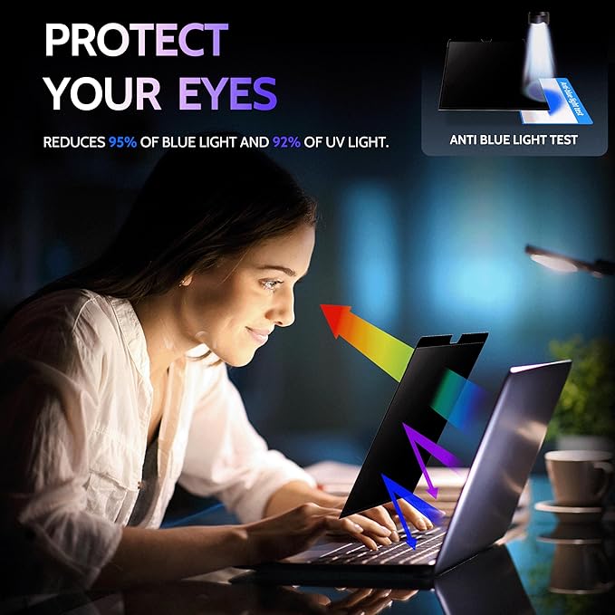 Peslv Privacy Screen for MacBook Air 13 Inch (2018-2021, M1) & MacBook Pro 13 In (2016-2022, M1, M2), MagicSuction™ Removable Anti Spy Black Protector, Glare Blue Light Filter for Mac Laptop Computer