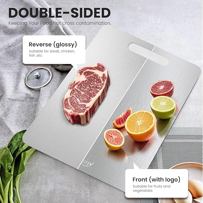 2 Pack Titanium Cutting Board-100% Pure Titanium Cutting Boards For Kitchen, Dishwasher Safe, Easy to clean, Double-sided food-grade Cutting Board For Meats, Fruits And Vegetables (13 x 9)