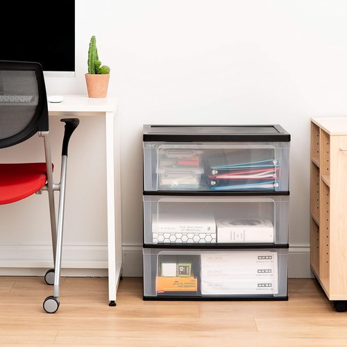 IRIS USA Rolling Drawer Storage Organizer Cart - 3 Spacious Drawers with Wheels | Black for Crafts & More