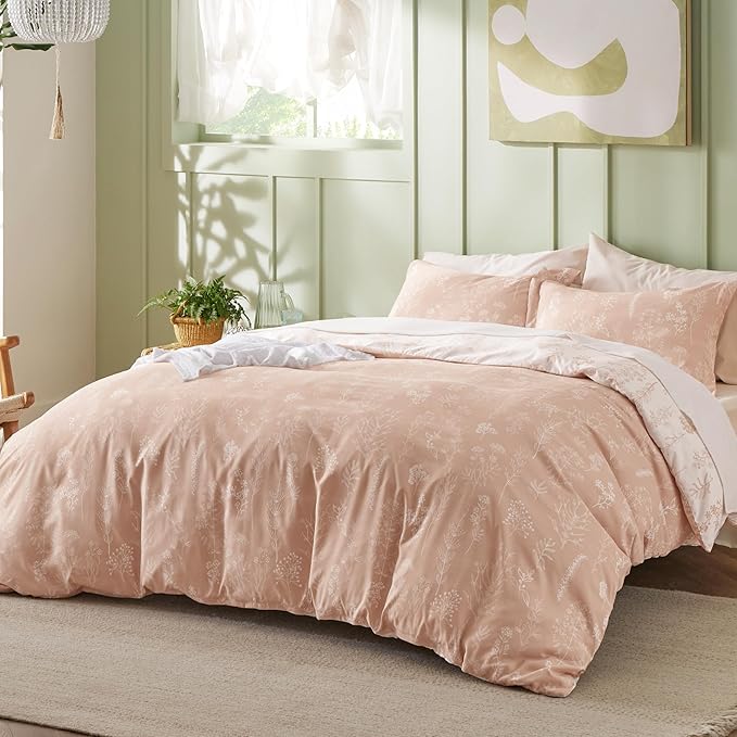 Bedsure King Comforter Set - Dusty Rose Bed Set, 3 Pieces Cute Floral Bedding, 1 Soft Reversible Botanical Flowers Comforter and 2 Pillow Shams