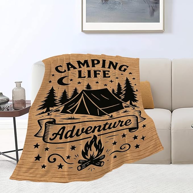Camping Blanket Camper Throw Blanket Soft Cozy Fleece Fuzzy Stuffed Plush Flannel Gifts for Girls Women Boys Kids Adults 60"X80"