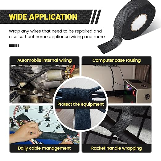 Oyviny 2 Rolls Wire Harness Cloth Tape 1 Inch x 50 Feet Automotive Electrical Tape Self-Adhesive High Temp Anti Abrasion Wire Loom Tape for Engine Harness Wrap Protection Insulation