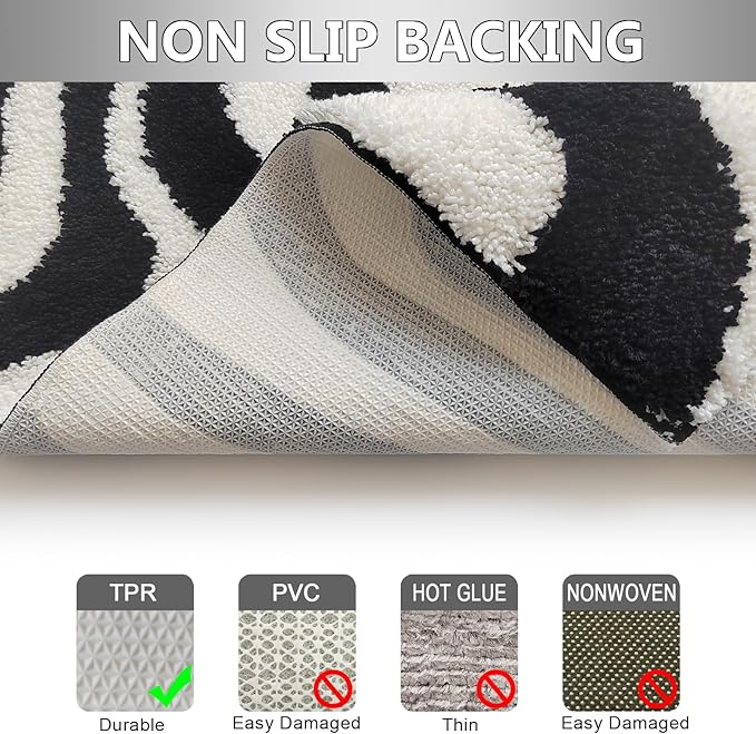 Civkor Black and White Bathroom Rug, Microfiber Bath Mat for Bathroom, Bath Mat with Non Slip TPR Backing, Machine Washable Quick Dry 20x31Inch Rug for Floor, Shower, Sink