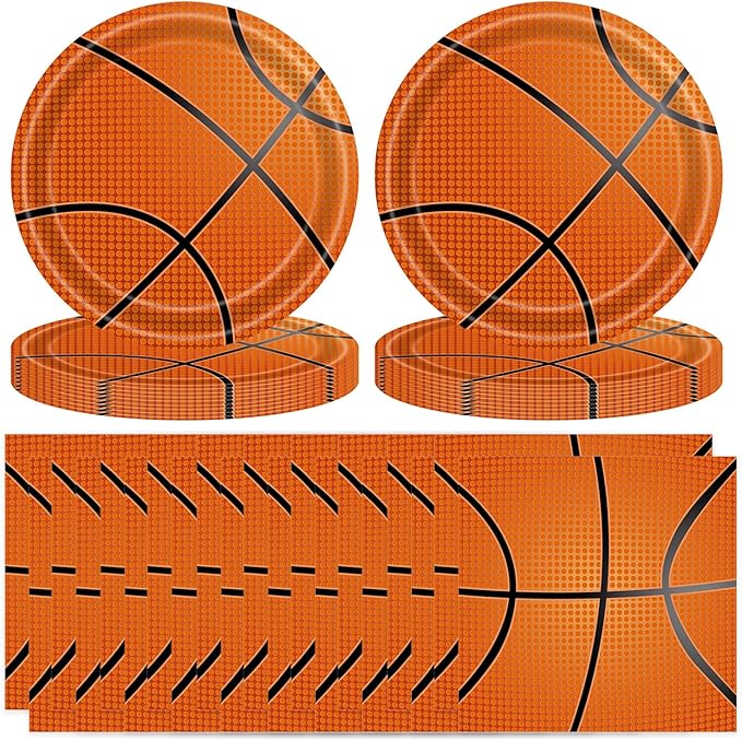 T-Antrix 40 Pcs Basketball Plates And Napkins Party Supplies, Basketball Birthday Decorations Disposable Paper Tableware Set Party Favors for Kids Serves 20