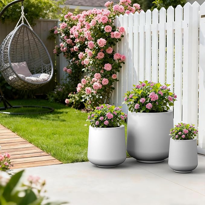 Kante 15.3"+11.6"+8.2" Dia Round Concrete Planter, Large Outdoor Indoor Planter Pots Containers with Drainage Holes and Rubber Plug for Home Garden Patio, Pure White