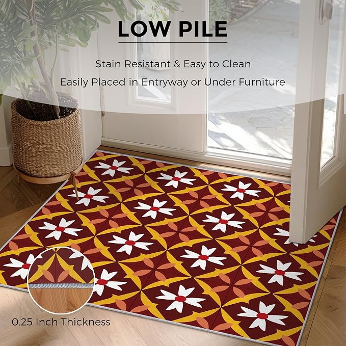 Geometric Flower Rugs for Home Decor, 6x8 ft, Mid Century Modern Area Rugs for Living Room, Soft Non Slip Washable Retro Floral Carpet Bedroom Decorations Dt-Ghf-69