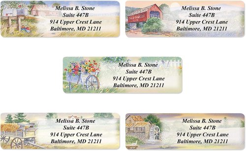 Rural America Personalized Return Address Labels - Assorted Country Scenes | Roll of 250 Custom Labels