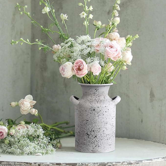 Rustic Vintage Metal Flower Vase for Decor Milk Jug Small Vases for Flowers Kitchen Decorations, Cylindrical,Perfect for Kitchen, Dining Room, Living Room,Housewarming Gift,White