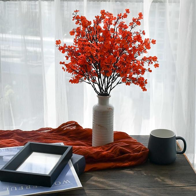 Mandy's Coral Artificial Baby’s Breath Flowers European 6 Bundles Silk Gypsophila with Bendable Stems for Fall Thanksgiving & Christmas Centerpiece Wedding Decor and Table Arrangements