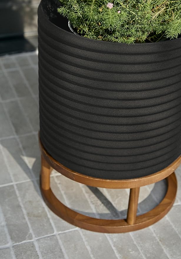 Veradek Mod Series Raised 13" Short Planter for Patio & Backyard | Durable Plastic-Stone Material w/Wooden Stand | Modern Décor for Plants & Flowers