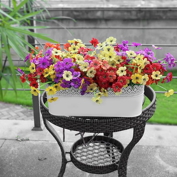 Nepfaivy Artificial Flowers for Outdoors Uv-Resistant - 24 Bundles 4 Colors No-Fade Faux Flowers for Outdoor Planters to Decor Patio Porch Garden Yard, Silk Realistic Faux Outside Flowers Bulk