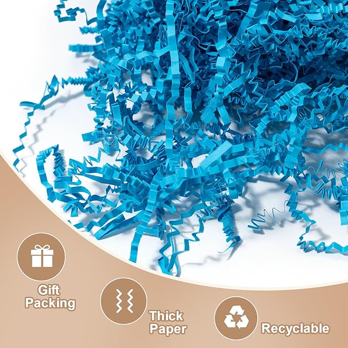 Wowxyz 1 LB Crinkle Cut Paper Shred Lake Blue Crinkle Shredded Paper for Gift Baskets - Gift Box Bag Filler - Confetti Stuffing for Birthday, Holiday Present Packaging Wrapping