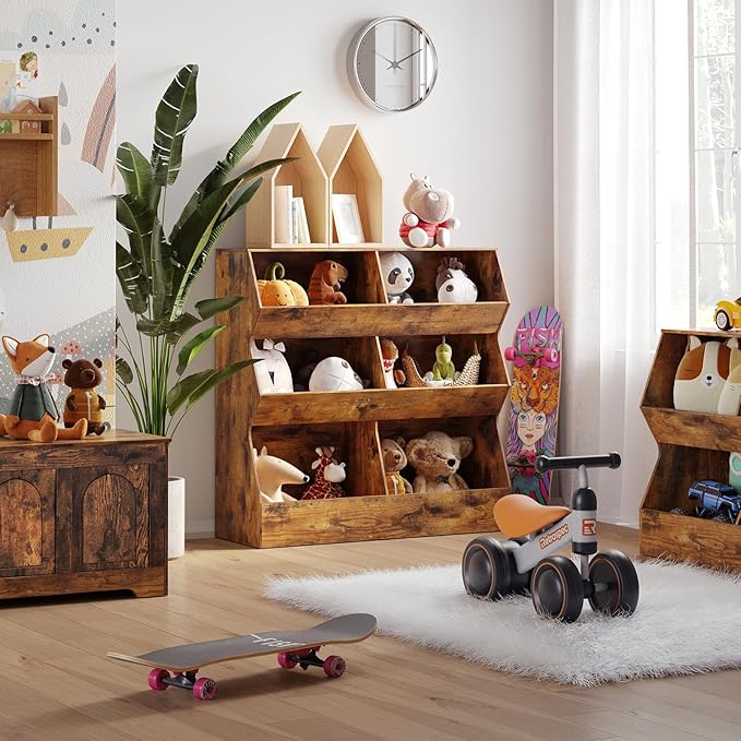 DINZI LVJ Toy Storage Organizer, Kids Bookshelf, Wooden Toy Storage Cabinet, 6 Cubby Children Bookcase, 39.4" L Toddler Book Shelf for Playroom, Living Room, Nursery, Hallway, School, Rustic Brown