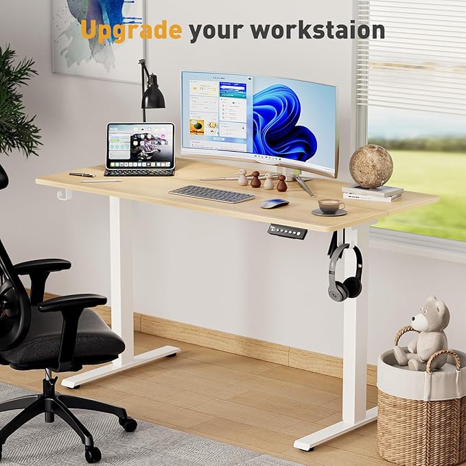 55 x 24 Inch Electric Standing Desk Adjustable Height,Sit Stand Up Desk with Wheels,Home Office,Rising Desk,Computer Workstation, Gaming Work (Spliced Desktop,Oak)
