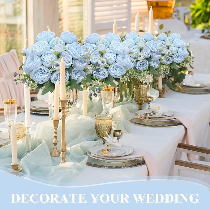 16 Bundles Artificial Peonies Silk Peonies Faux Flower Bouquet Fake Peony Flower Arrangements Table Centerpieces for Vase Wedding Party Boho Home Office Decoration Bulk (Blue)