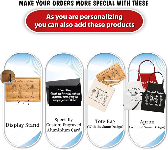 Personalized Cutting Boards, Gifts for Mom - Grandma, Birth Flower Grandma's Garden, Christmas, Birthday Mothers Day Gift for Grandma From Grandkids, Son - Daughter, Chopping Board for Mom's Kitchen