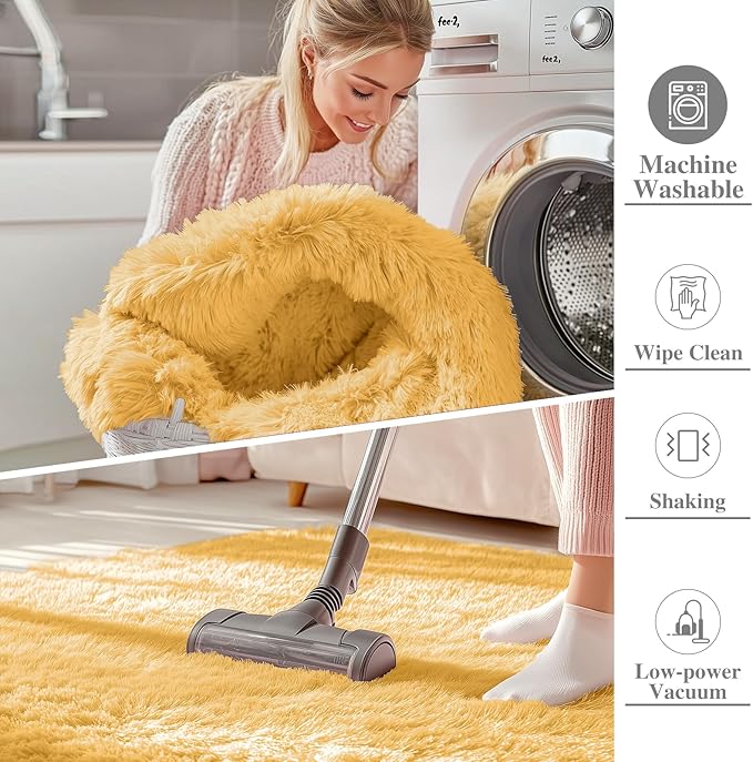 OLANLY 2x5 Machine Washable Runner Rugs for Hallway, Soft Fluffy Shaggy Bedside Rugs for Bedroom, Living Room, Indoor Floor Carpet for Kids Girls and Boys, Home Decor Aesthetic, Mustard Yellow