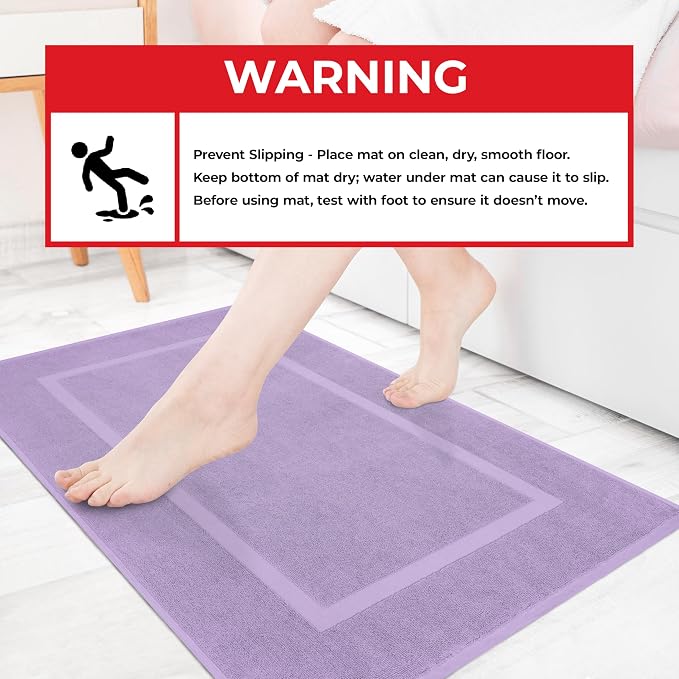 Cotton Paradise 100% Cotton Turkish Bathmat Set, Soft Absorbent Quick Dry, 2 Piece 20x34 Bathmat Floor Set, Lilac