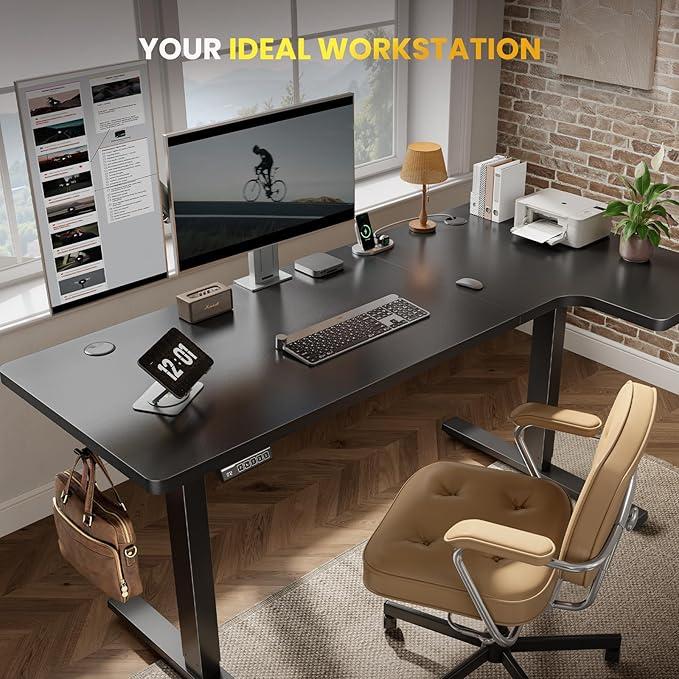 L-Shaped Standing Desk - 55 Inch Adjustable Corner Desk, Electric Sit-Stand Computer Table with Memory Controller for Home Office