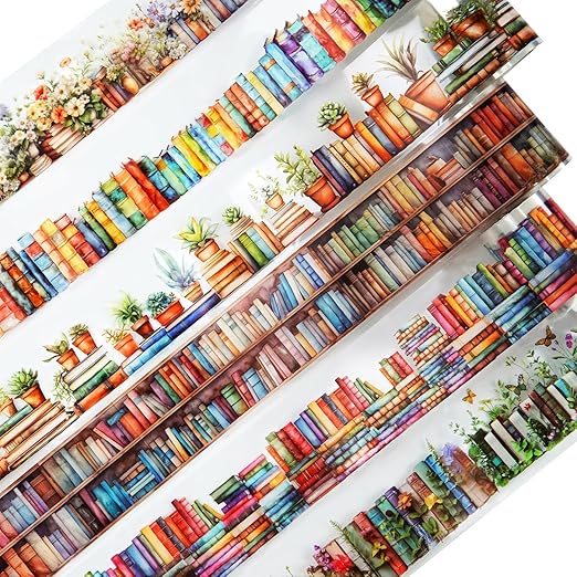AuriicLeaf Book-Themed PET Tape Set, 6 Rolls of Library and Nature-Inspired Stickers for Scrapbooking, Journaling, DIY Crafts, and Gift Wrapping