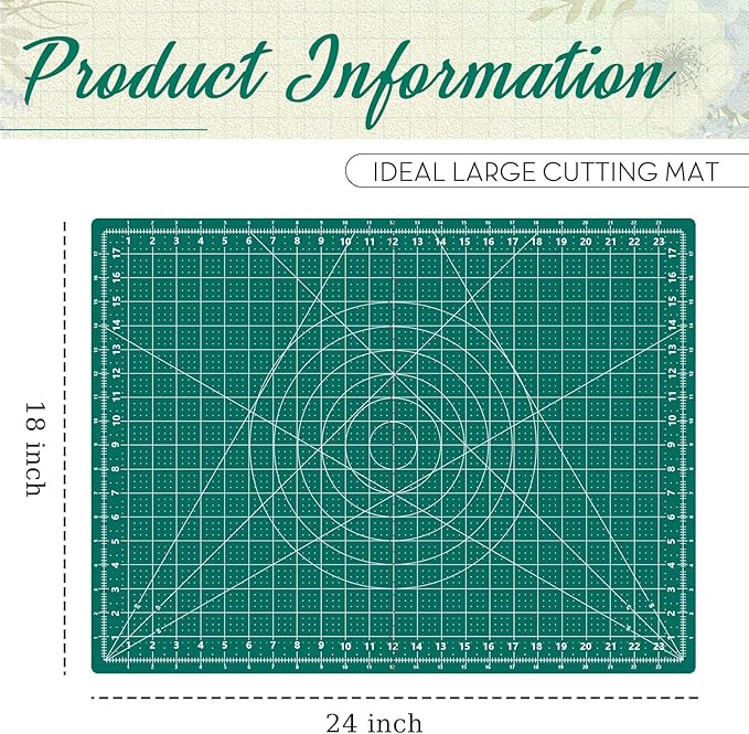 18" x 24" Self Healing Folding Cutting Mat with Grid for Quilting, Sewing, Craft Hobby Board Sewing Cutting Mat for Quilting, Leather, Fabric, Crafting, Scrapbooking, Art, Clay, Green