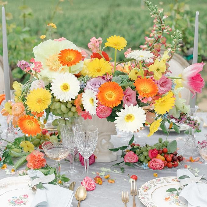 8Pcs PU Gerbera Daisy Artificial Flowers 11.8” Multi-Color Silk Daisy Centerpieces Small Fake Flowers for Vase Wedding Party DIY Office Home Living Room Decor