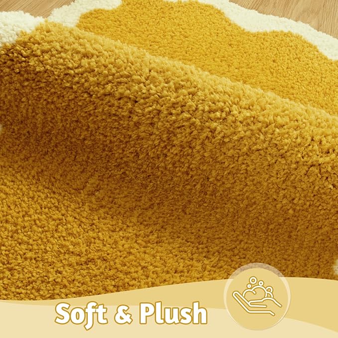 Uphome Bathroom Runner Rug, Large Water Absorbent Cute Bath Mat Non Slip Washable, 24x60 Soft Irregular Shaped Shaggy Microfiber Bath Runner Rug for Floor, Bathtub, Bedroom, Yellow