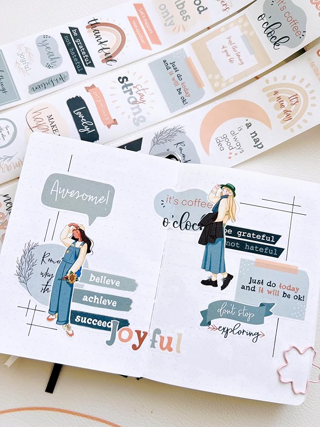 WT Motivational Washi Tape Sticker Set, 3 Rolls, Original Designs, Inspirational Frame Word Stickers, Vintage Decorative Tape, DIY Crafts, Bujo Planner Supplies, Journals Gifts, Adhesive Paper Tape