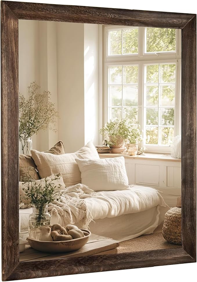 CULER Rustic Wood Wall Mirror for Bathroom,Rectangle 30 x 40 inch Hanging Vanity Mirrors with Wooden Frame for Living Room,Bedroom,Entryway (30x40 inch, Vintage Light Brown)