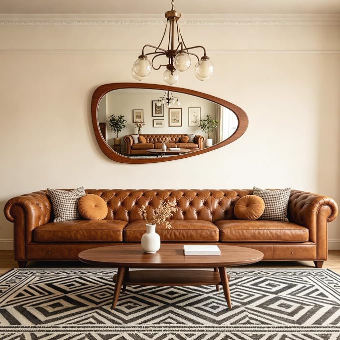 Ferytange Asymmetrical Full Length Mirror, 48" H x 24" W Irregular Boho Decorative Wall Mirror, Mid Century Modern Wall Art for Living Room Bedroom Entryway Hall