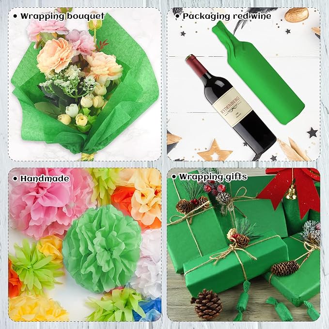 NEBURORA 120 Sheets Green Tissue Paper - 14 x 20 Inches, Christmas Wrapping Tissue Paper Bulk Wrap Paper Sheets for Gift Bags, Packaging, Floral Filler, Birthday, Wedding, St. Patrick's Decor