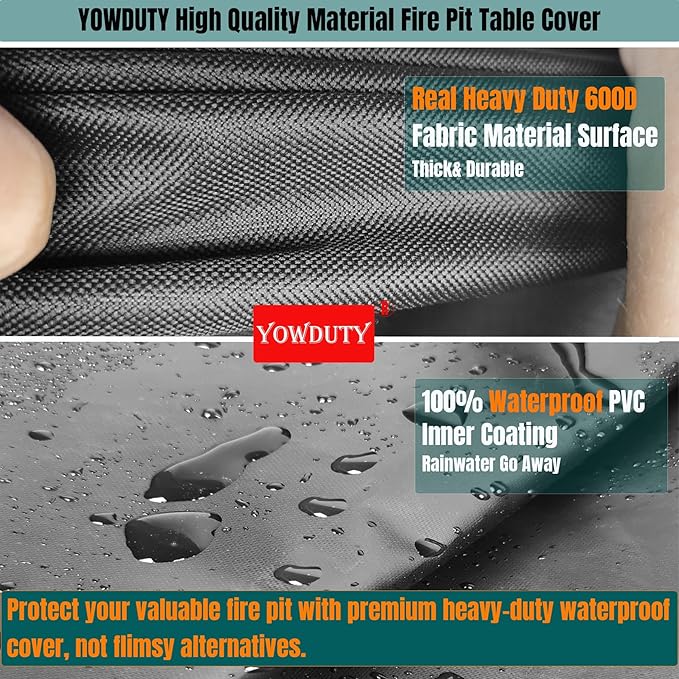 YOWDUTY Propane Fire Pit Cover Square 36x36x25 Inch, Waterproof Heavy Duty 600D Patio Gas Fire Table Cover 36 Inch, Fit 34/35/36 Inch Firepit Table, All-weather Protection For Outdoor Fireplace