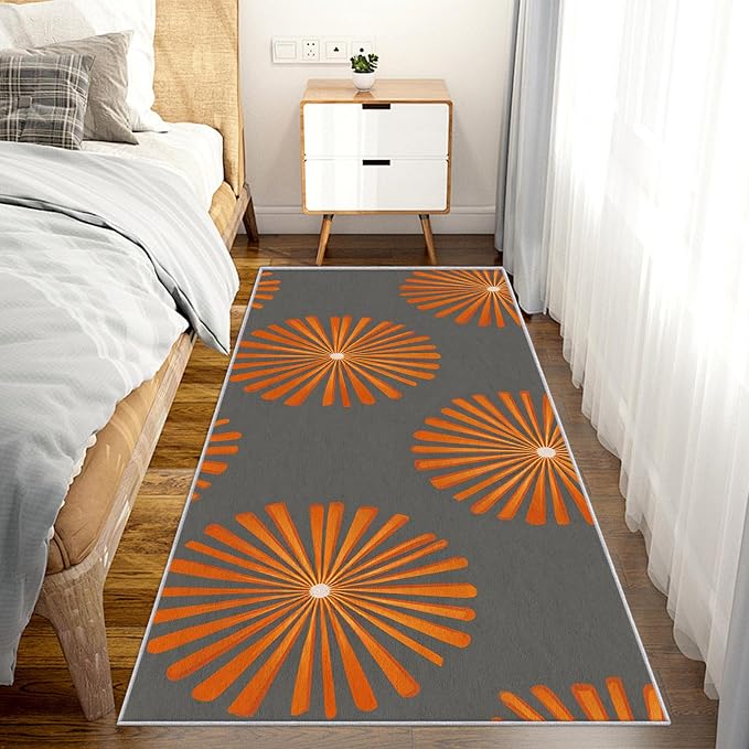 Long Narrow Hallway Runner Rug 2x10, Mid Century Modern Rug, Sunburst Starburst Pattern Design, Bed Side Runner Rugs for Bedroom, Children Kids Boys Girls Room, Retro Geometric Home Decor
