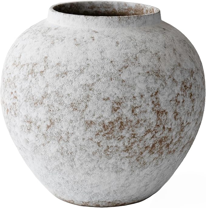 CozyWel Rustic White Ceramic Vase Flower Vase with Hand-Glazed, Big Textured Round Vase for Centerpieces, Kitchen, Living Room, Bedroom Decor Gifts